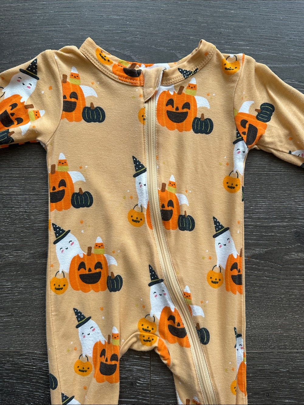 Spearmint LOVE Halloween pumpkin ghost zip up romper - Picture 2 of 5